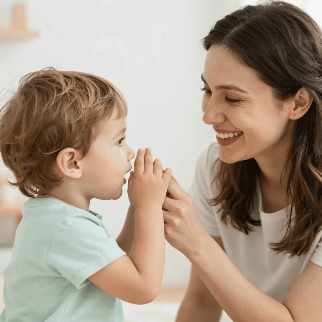 Logopedista che lavora con un bambino durante una seduta di terapia logopedica