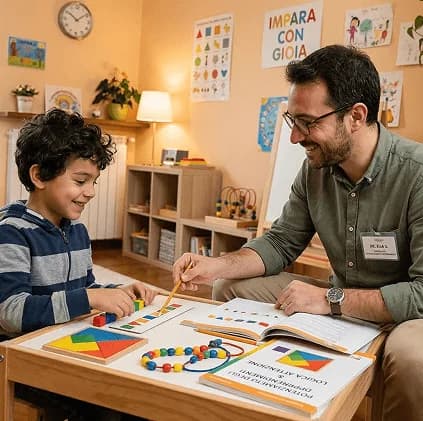 Studente concentrato sui libri durante una sessione di potenziamento degli apprendimenti